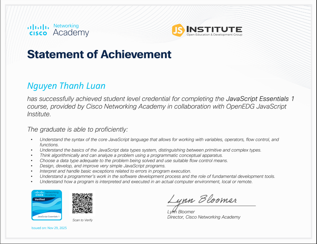 Cisco JavaScript Essentials 1